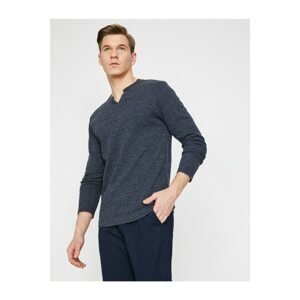 Koton Men's Gray Long Sleeve Collar Detailed Sweater