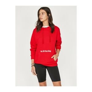 Koton Women's Hoodie with Letter Printed Front Pocket Detailed Sweatshirt