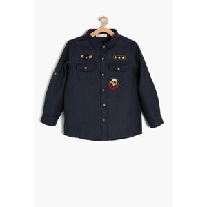 Koton Navy Blue Boy's Applique Detailed Shirt