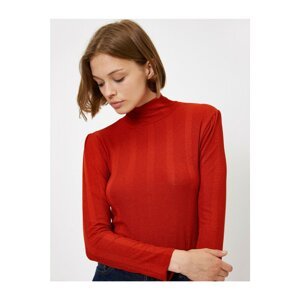 Koton Women's Red High Collar Long Sleeve T-Shirt