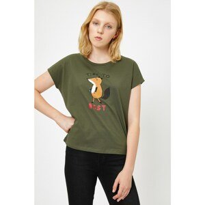 Koton Women's Green Printed T-Shirt