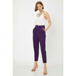 Koton Women's Purple Belt Detailed Trousers