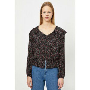 Koton Women's Black Floral Patterned Blouse