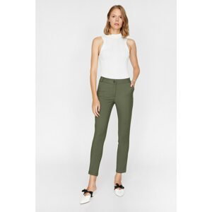 Koton Women's Green Normal Waist Slim Fit Pocket Detailed Trousers