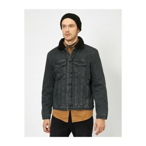 Koton Quilted Detailed Jean Jacket With Faux Fur Inside And Side Collar
