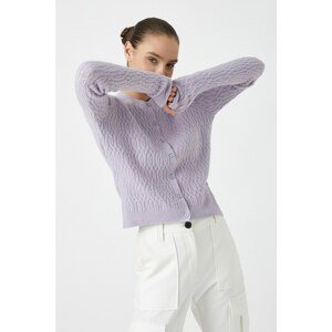 Koton Women's Hair Knitted Buttoned Lilac Knitwear Cardigan