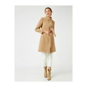 Koton Women's Brown Button Detailed Belted Coat