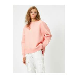 Koton Women's Pink Crew Neck Long Sleeve Basic Sweatshirt