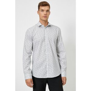 Koton Men's White Classic Collar Patterned Long Sleeve Shirt