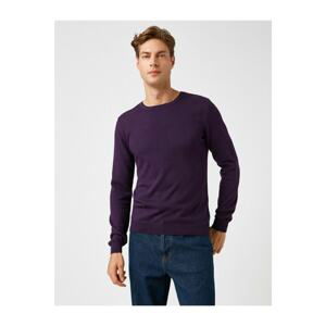Koton Men's Purple Cotton Crew Neck Long Sleeve Sweater