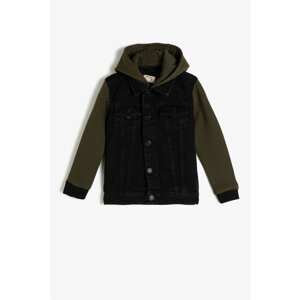 Koton Boy Black Cotton Hooded Denim Jacket