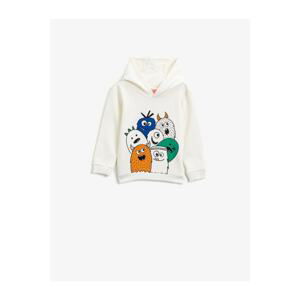 Koton Baby Boy White Cotton Hooded Long Sleeve Printed Sweatshirt