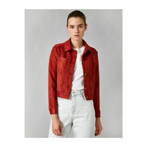Koton Women's Red Suede Crop Pocket Jacket