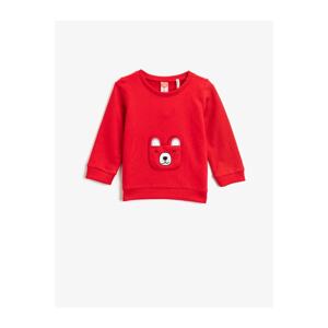 Koton Baby Boy Red Cotton Patch Animal Figure Crew Neck Sweatshirt