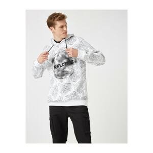 Koton Men's Black Printed Hooded Long Sleeve Sweatshirt
