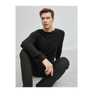 Koton Men's Black Slim Fit Cotton Long Sleeve Sweater