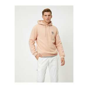 Koton Men's Pink Hooded Long Sleeve Sweatshirt with Embroidery Detail