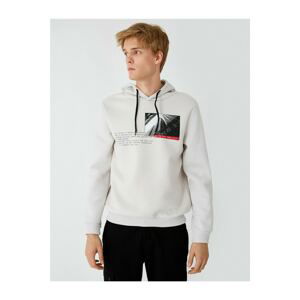 Koton Men's Gray Hoodie Printed Sweatshirt