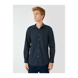 Koton Men's Navy Blue Classic Collar Cotton Long Sleeve Patterned Shirt