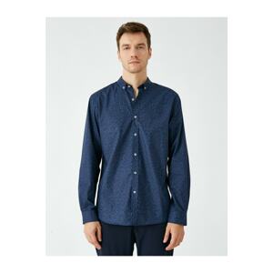 Koton Men's Navy Blue Cotton Classic Collar Patterned Shirt