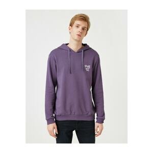Koton Men's Purple Cotton Hooded Printed Sweatshirt