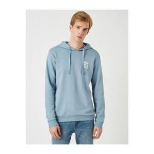 Koton Men's Blue Letter Printed Hoodie Cotton Sweatshirt