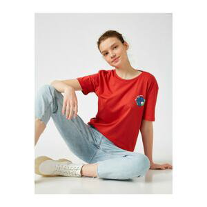 Koton Women's Red Cotton Crew Neck Printed T-Shirt