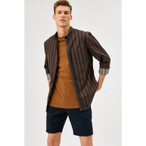 Koton Men's Brown Slim Fit Striped Shirt