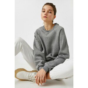 Koton Women's Gray Cotton Crew Neck Sweatshirt