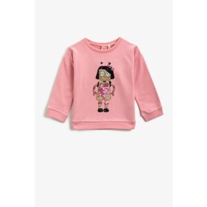 Koton Girl's Pink Cotton Sequin Crew Neck Long Sleeve Sweatshirt