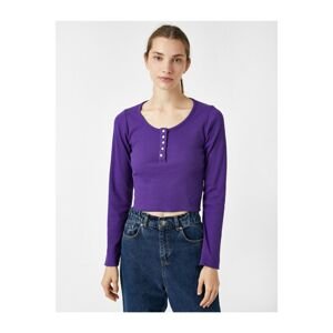 Koton Women's Purple Front Buttoned Crop Top