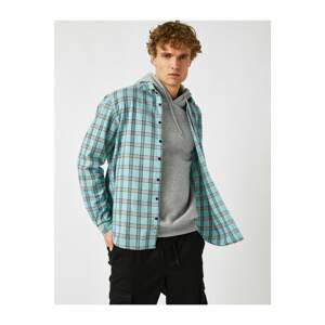 Koton Men's Green Checkered Classic Collar Long Sleeve Shirt