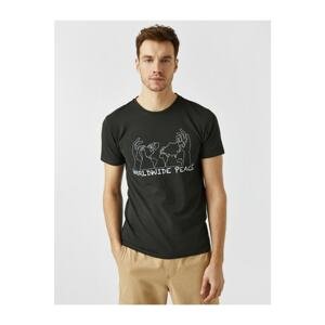 Koton Men's Black Printed Short Sleeve Cotton T-Shirt