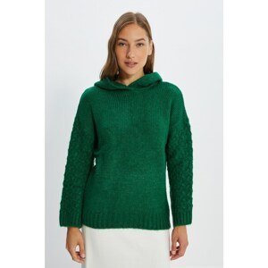 Trendyol Emerald Green Hooded Knitwear Sweater