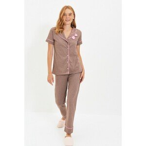 Trendyol Brown Collar Detailed Knitted Pajamas Set