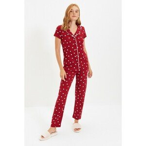 Trendyol Claret Red Heart Pattern Knitted Pajamas Set