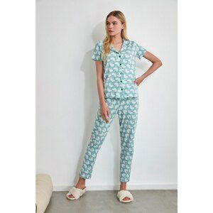 Trendyol Mint Patterned Knitted Pajamas Set