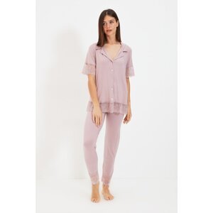 Trendyol Smoked Lace Detailed Knitted Pajamas Set