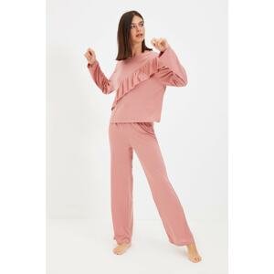Trendyol Pink Frilly Knitted Pajamas Set