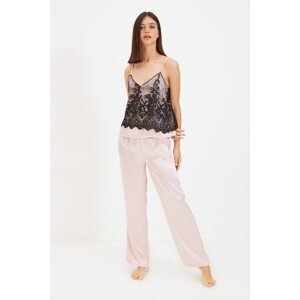 Trendyol Pink Lace Detailed Woven Pajamas Set