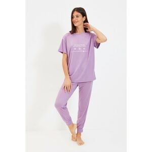 Trendyol Lilac Printed Knitted Pajamas Set