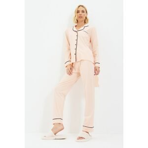 Trendyol Salmon Piping Detailed Sleep Band Knitted Pajamas Set