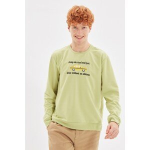 Trendyol Green Men's Regular Fit Crew Neck Long Sleeve Embroidered Sweatshirt
