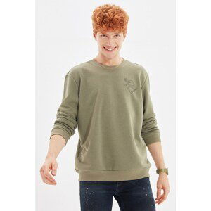 Trendyol Khaki Men Regular Fit Crew Neck Printed Sweatshirt