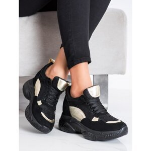SHELOVET COMFORTABLE BLACK AND GOLD SNEAKERS