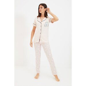 Trendyol Salmon Animal Pattern Knitted Pajamas Set