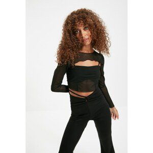 Trendyol Black Decollete Tulle Blouse