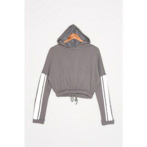 Trendyol Gray Hooded Reflective Sports Sweatshirt