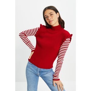 Trendyol Red Shoulder Ruffle Knitwear Sweater