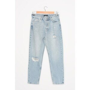 Trendyol Blue Petite Ripped Detailed High Waist Mom Jeans